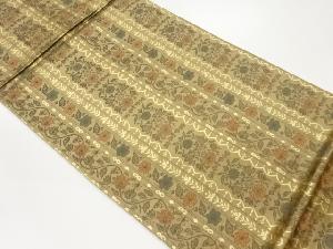 縞に草花模様織出し袋帯